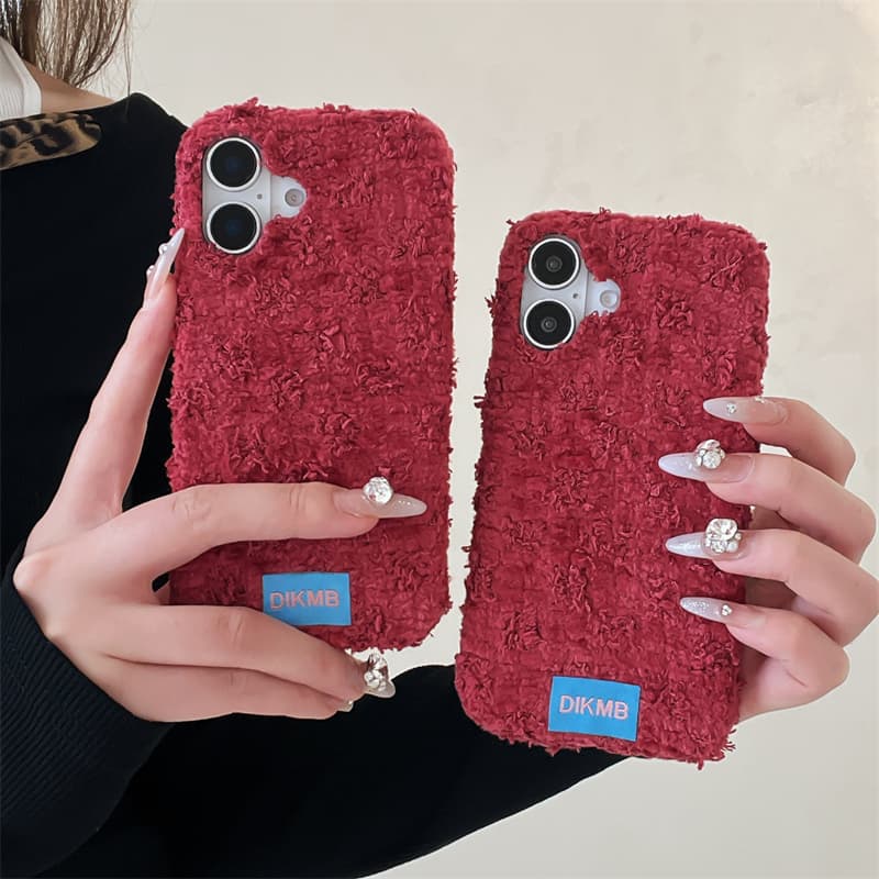Apple Iphone 15 - เคสโทรศัพท์ขนฟูสีแดงแองโกร่า สำหรับ iPhone 18 Pro Max